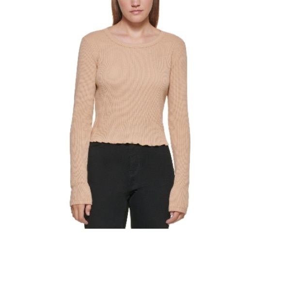 CALVIN KLEIN  Wheat Logo 
Cropped Crewneck Top size large - Picture 1 of 6